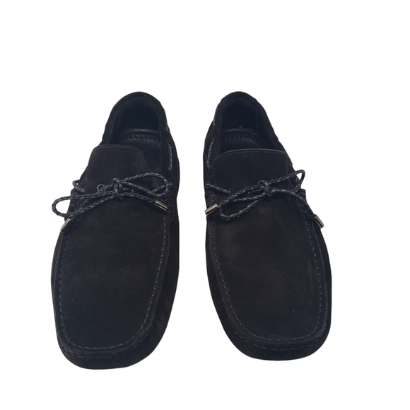 Bugatchi Black Suede Driving Shoes Size 8.5 Moccasins Tie Front Loafers - Picture 6 of 13